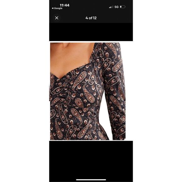 BODEN Paisley Sweetheart Neck Long Sleeve Cotton Blend Dress - Picture 4 of 5